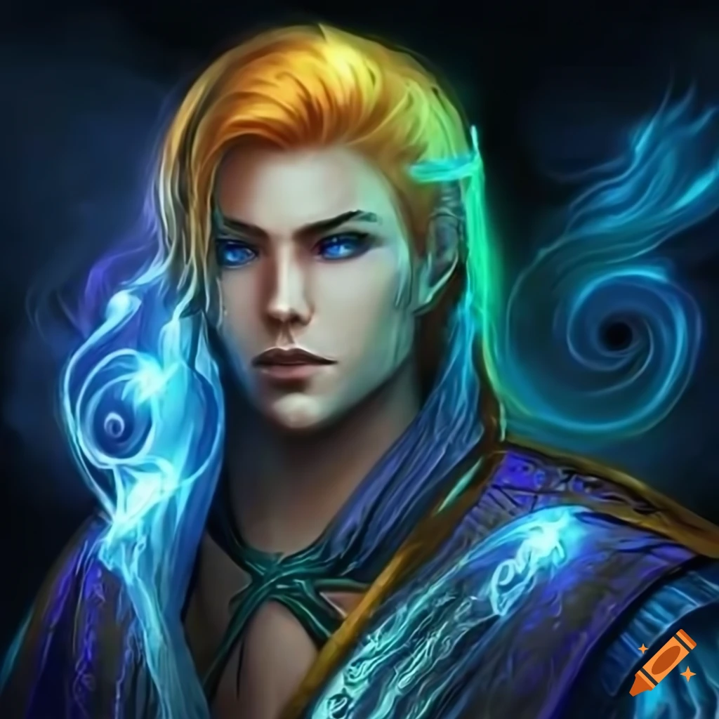 Male elven mage with magical energies swirling around him