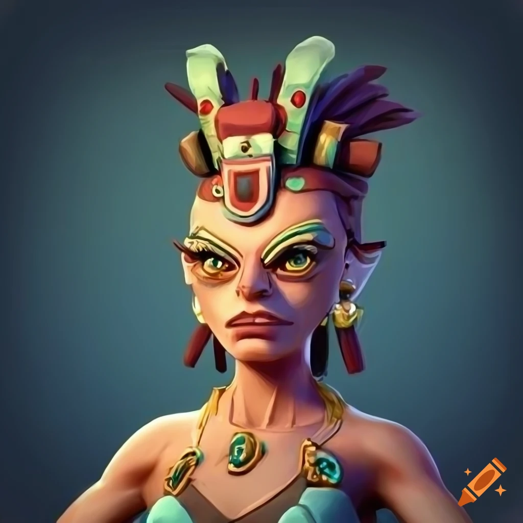 Stylized Aztec Shark Priestess with Ink and Disney Influences