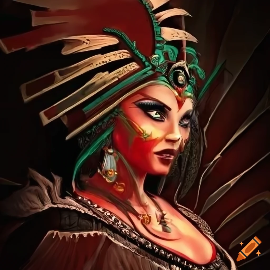 Aztec Blood Witch Queen with Art Deco and Pixar Styling