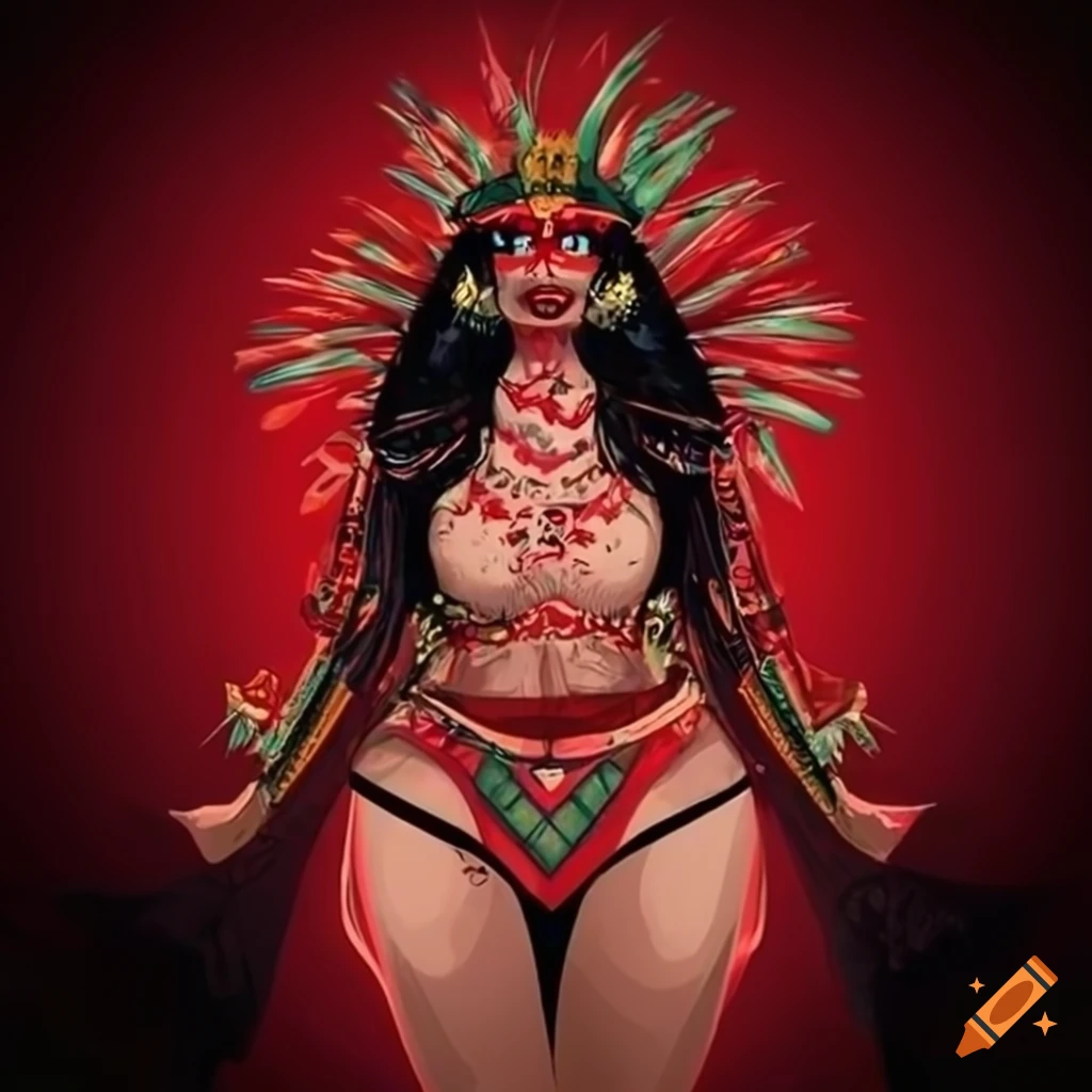 Aztec Blood Witch Queen in a Pixar-style vector ink render