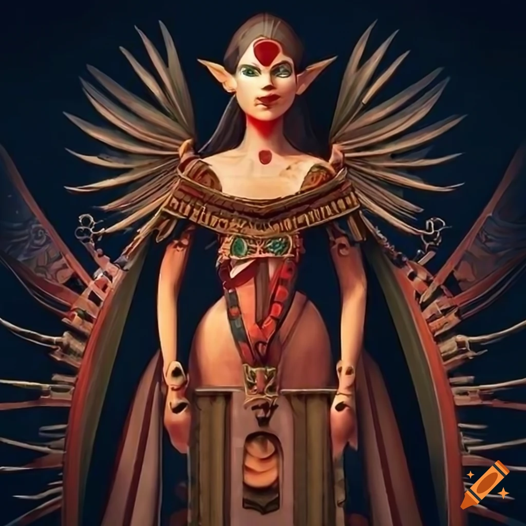 Aztec Blood Witch Queen with Art Deco and Pixar Styling