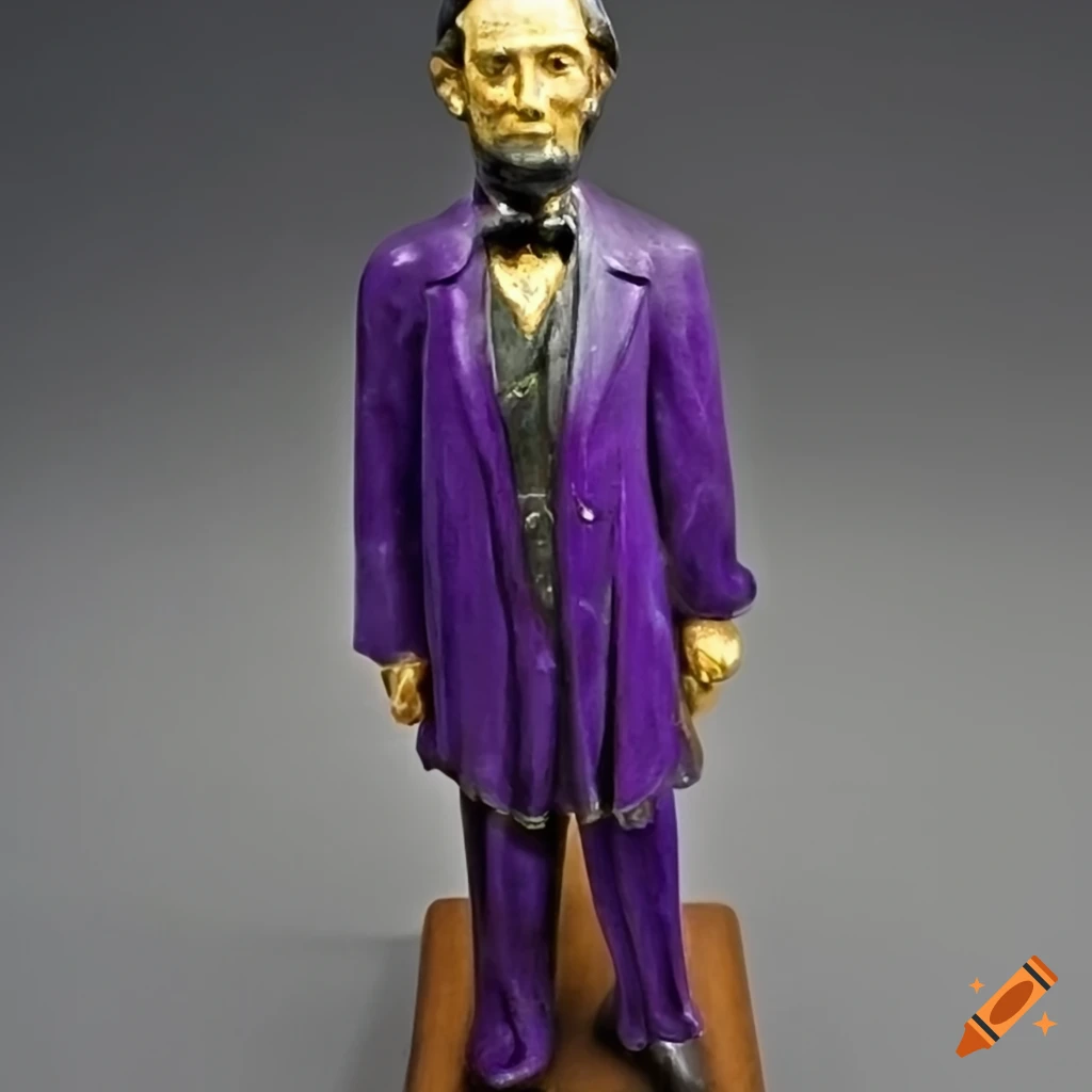 Antique figure of Abraham Lincoln in purple attire with a salt shaker