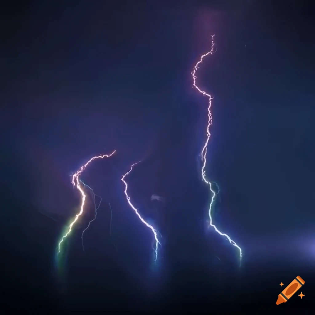 Rainbow spectrum lightning storm in outer space at night