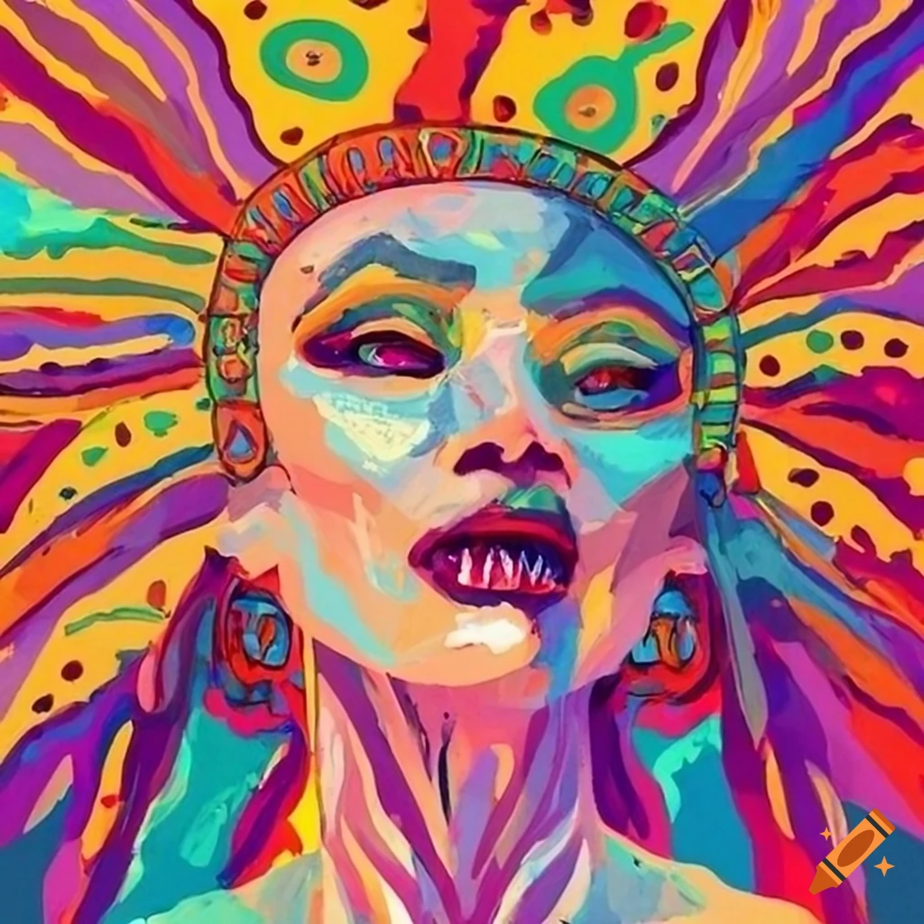 Block Art Impressionist Aztec Shark Priestess