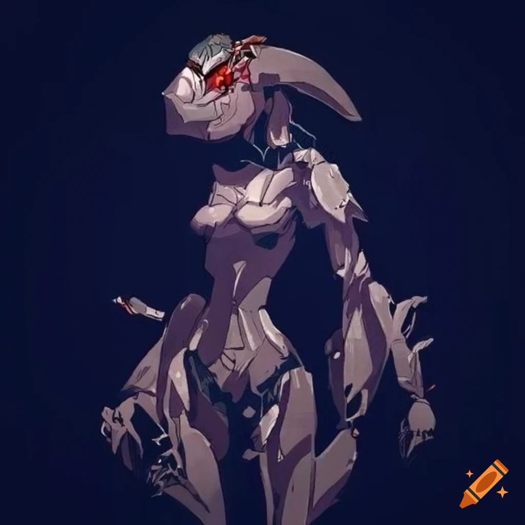 Aztec Shark Priestess Mecha inspired by Ukiyo-e in a minimalist style