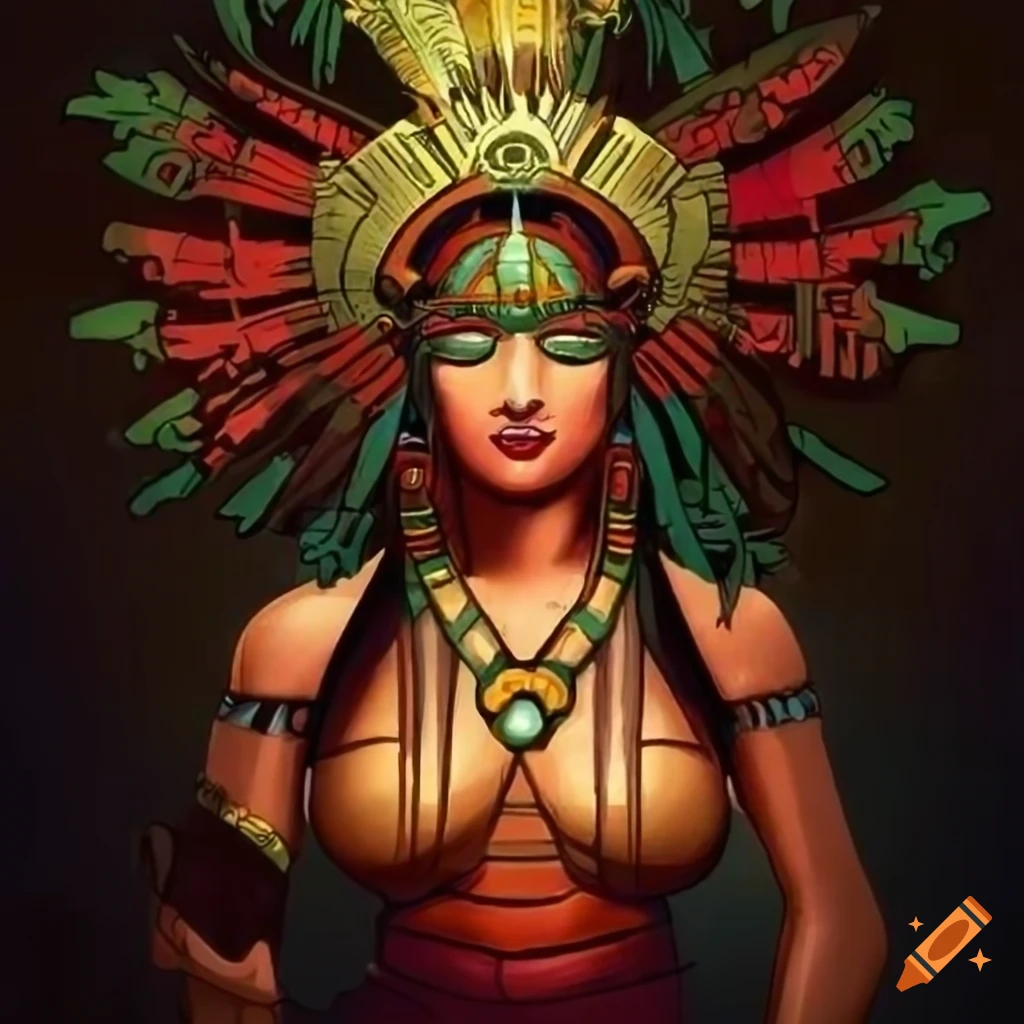 Art Deco Aztec centurion witch in Disney style