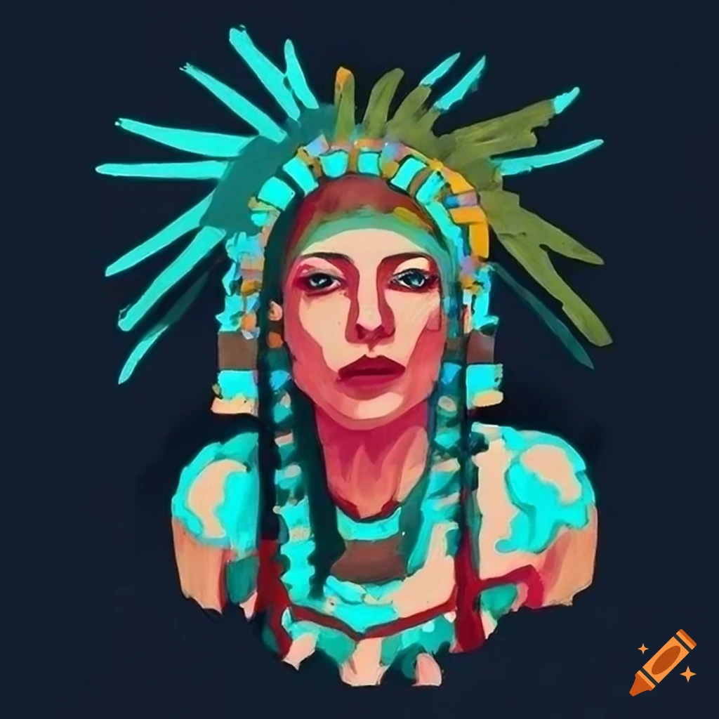 Block Art Impressionist Aztec Shark Priestess
