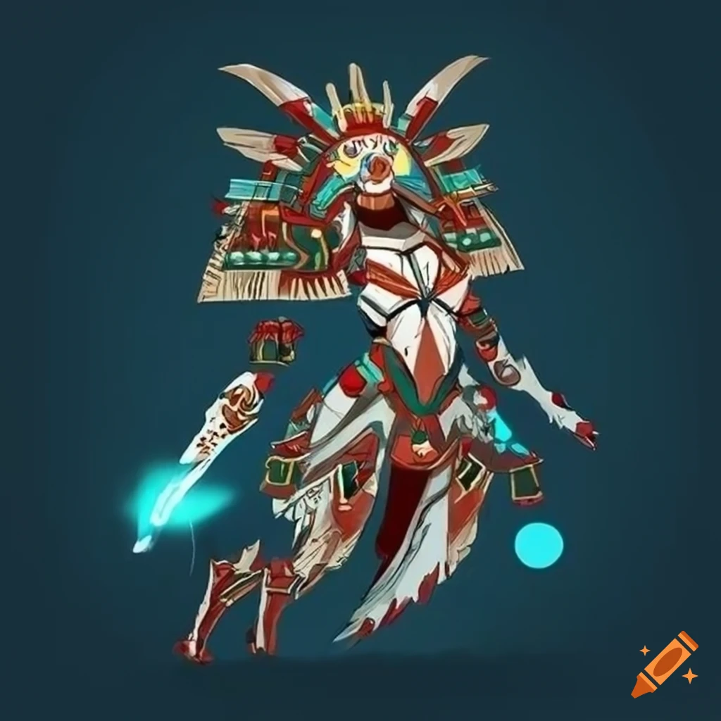 Minimalism Aztec Shark Priestess Mecha inspired by Ukiyo-e
