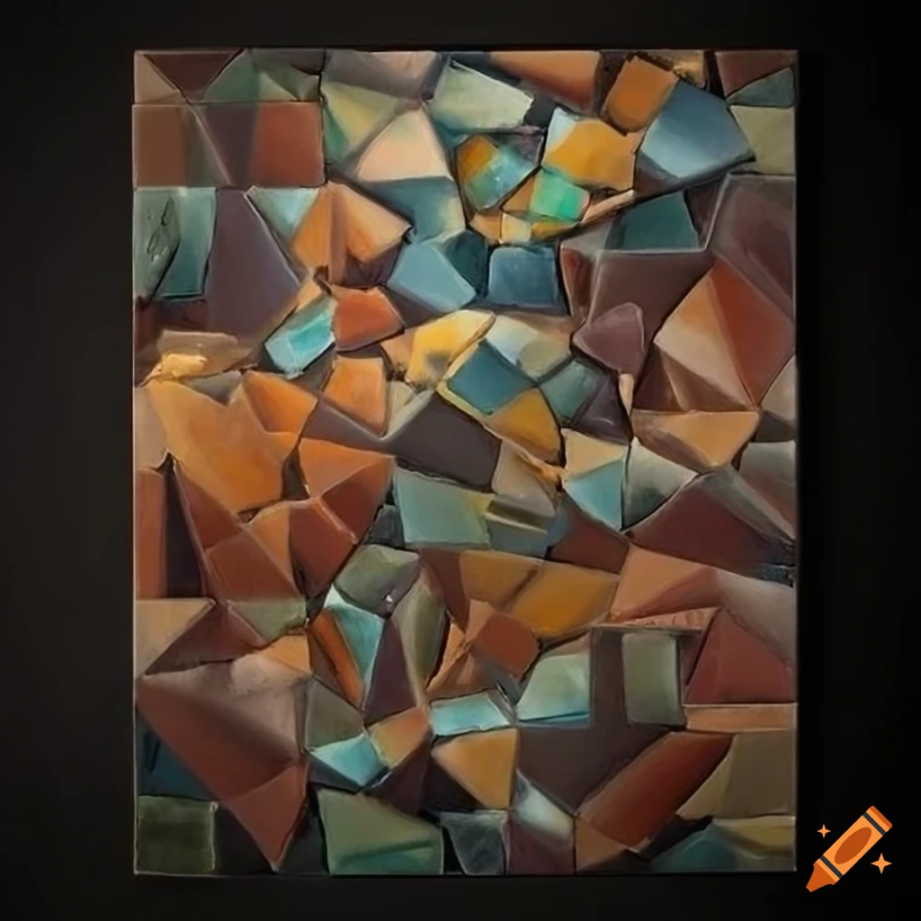 Beksinski style mosaic tile artwork in zoomed out view with larger tiles