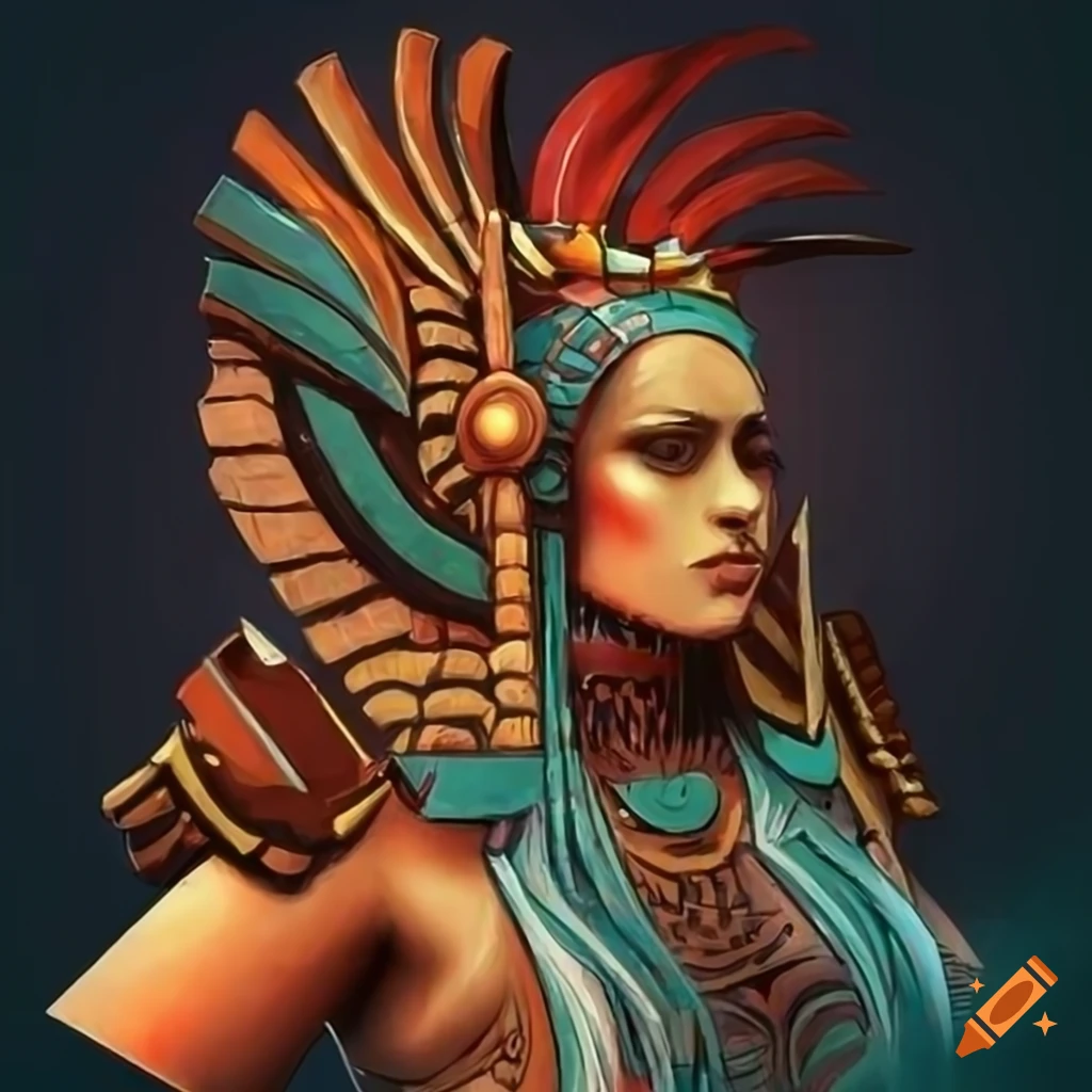 Aztec Armored Valkyrie in Art Deco Futurism style