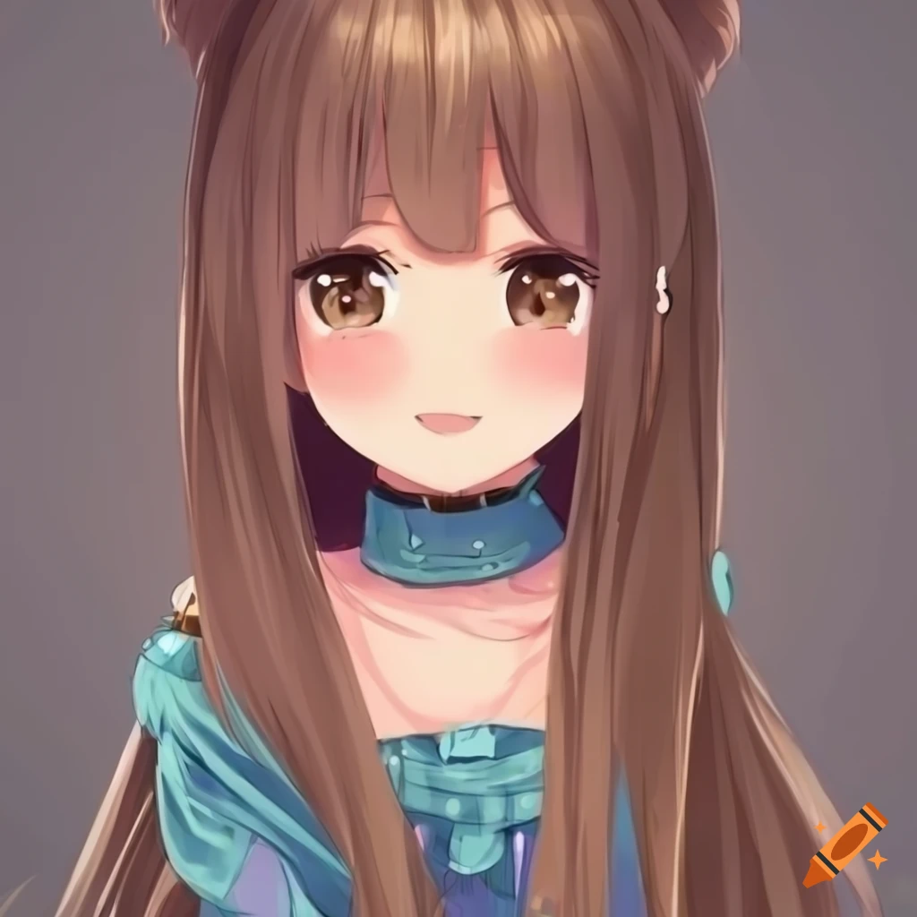 Kawaii girl with brown eyes and long brown hair in a cute outfit on Craiyon