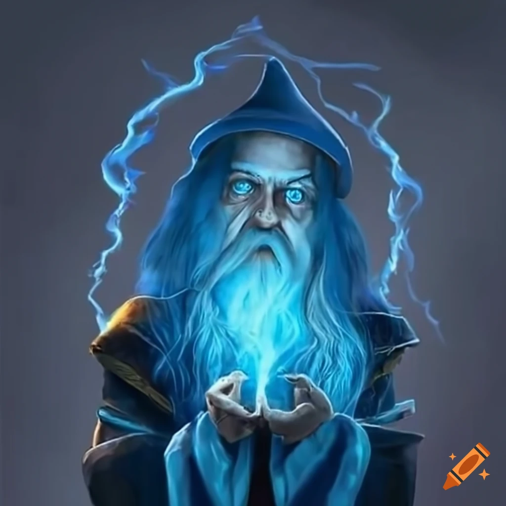 Wizard casting blue magic spell