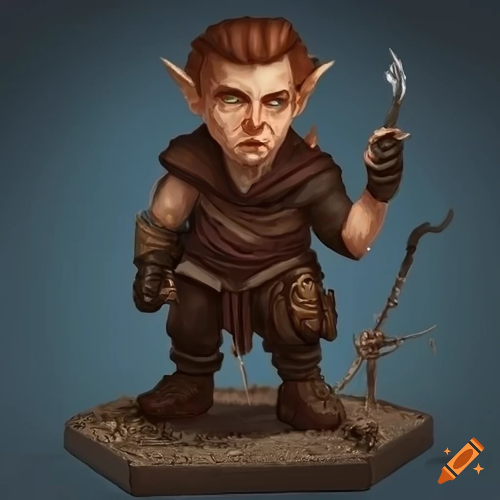 Hand-painted male lightfoot halfling rogue in a dungeons and dragons style setting