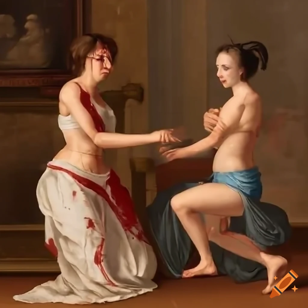 Playful fighting between two females in an Italian room on a hot summer day
