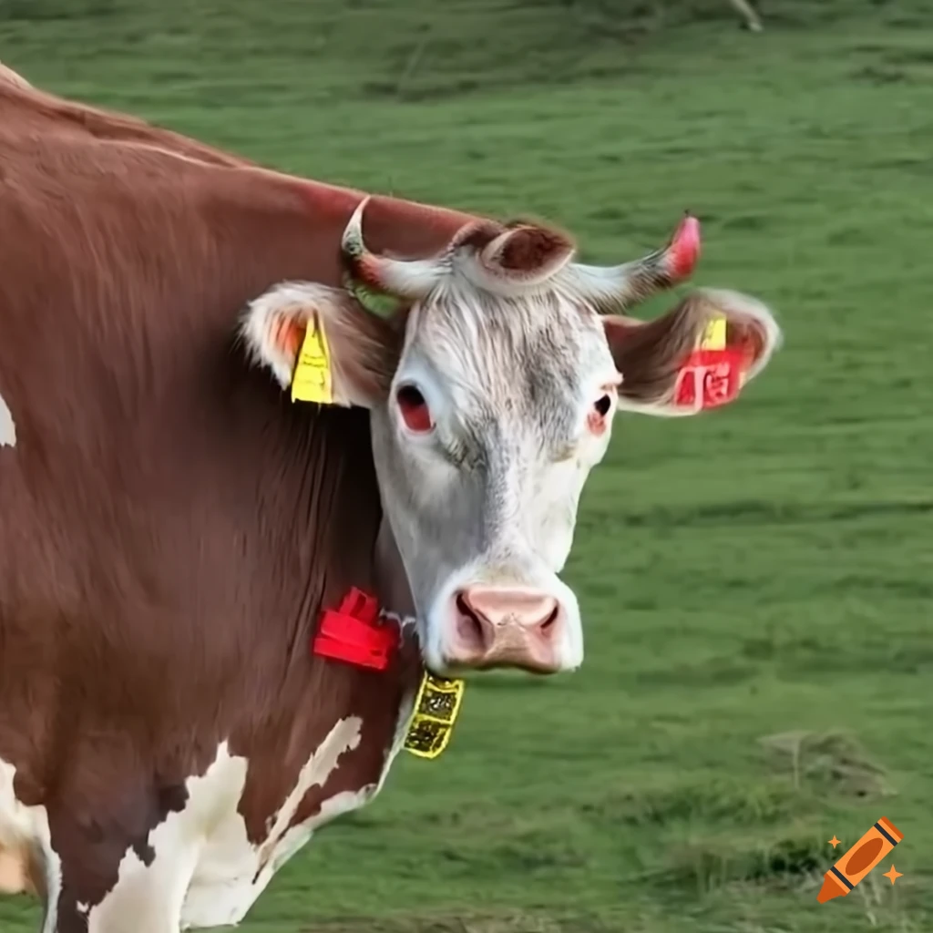 Cow in profile with a red neck sensor