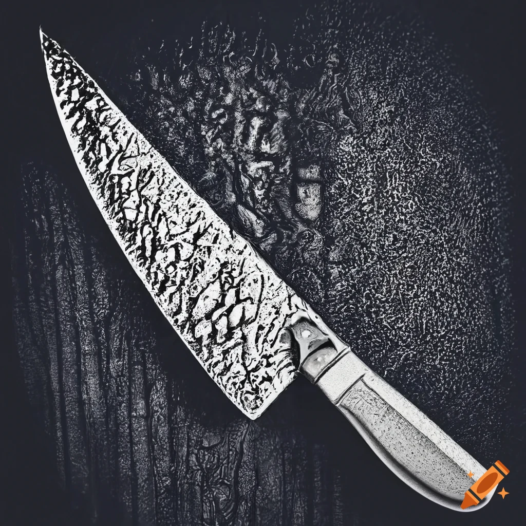 Kitchen knife depicted in stippled style