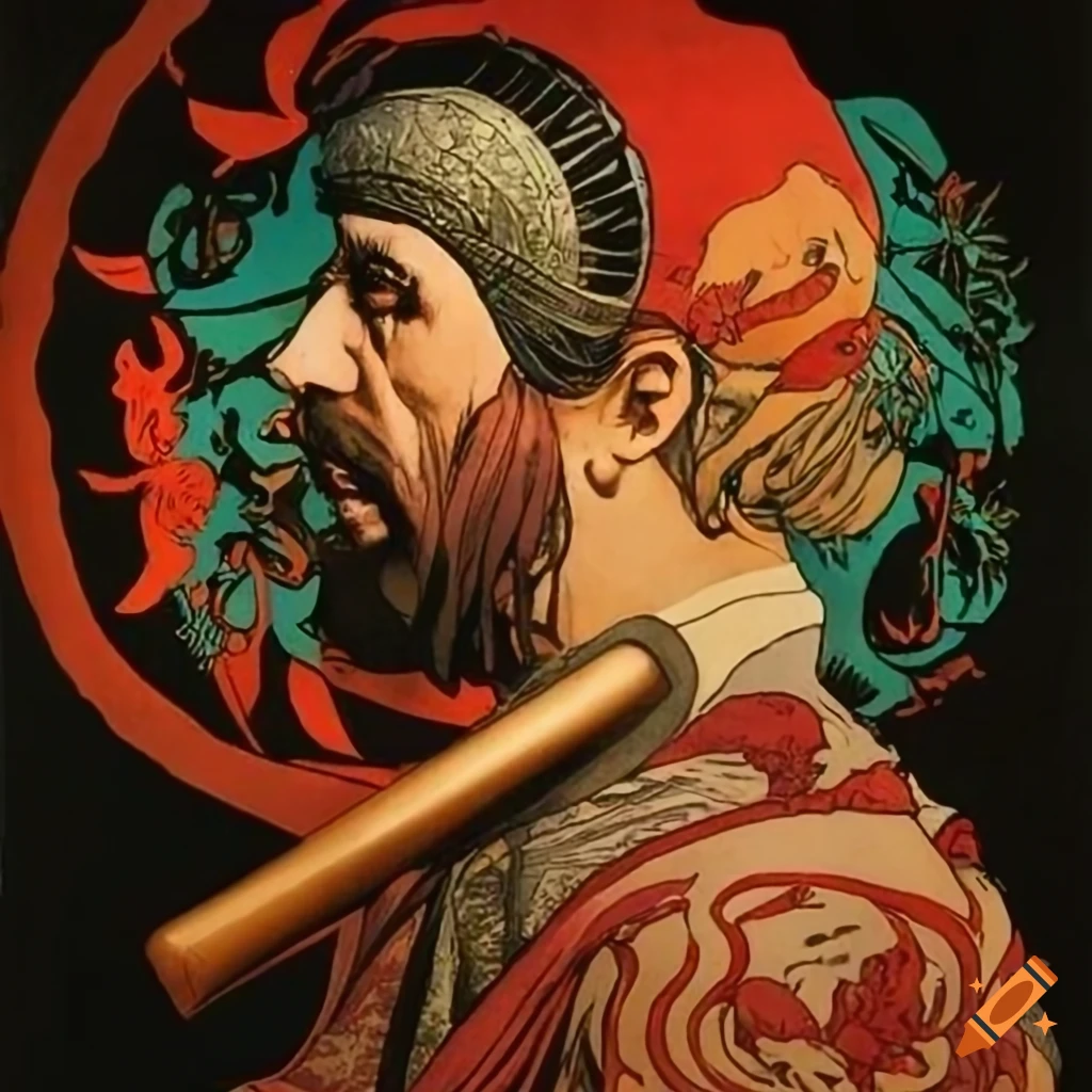 Propaganda poster homage to Zatoichi with various art styles