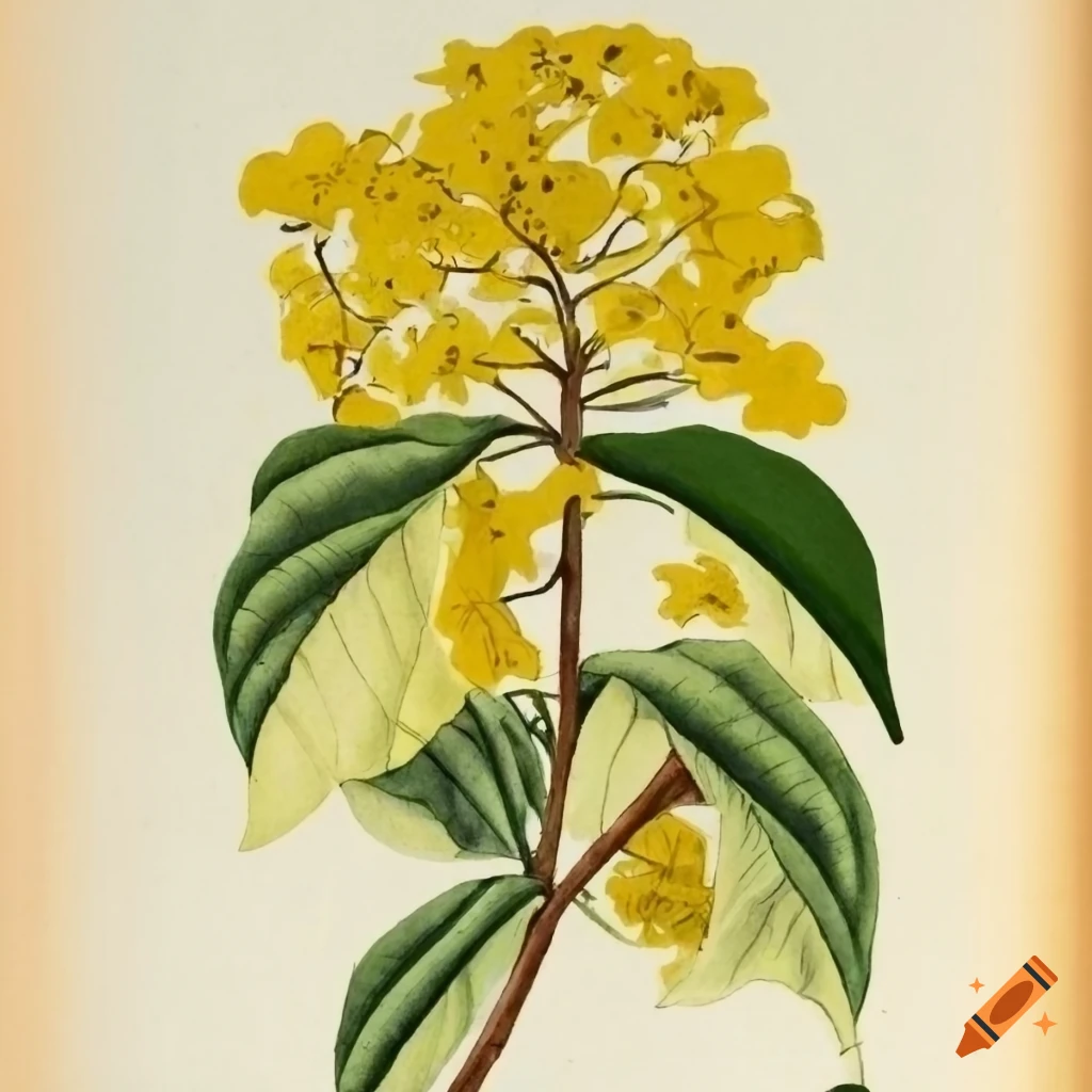 Botanical illustration of a Handroanthus chrysanthus tree