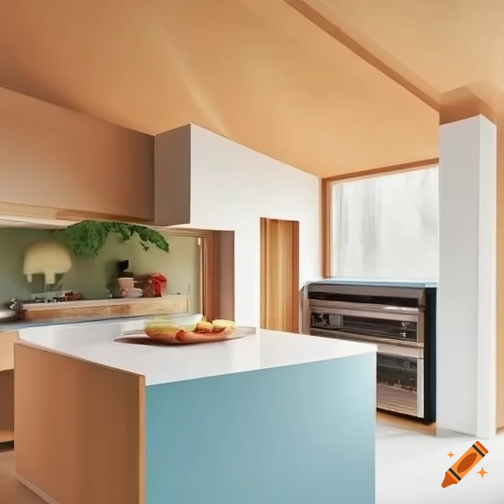 Angled timber and stucco house extension with kitchen