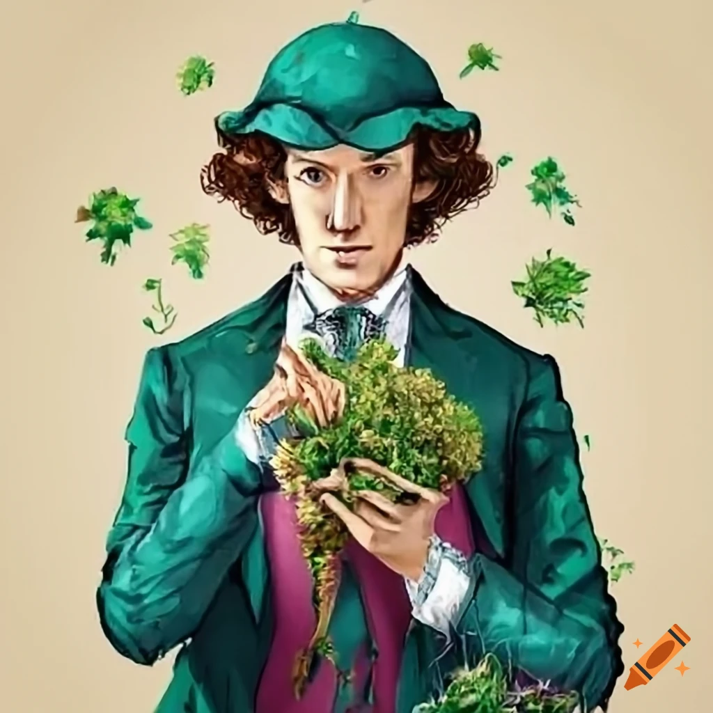Sherlock Holmes examining Ricola herbs