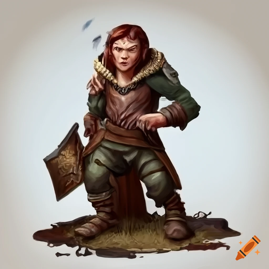 Hand-painted Dungeons and Dragons style fantasy art of a male halfling rogue standing up