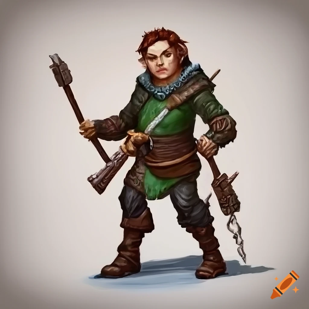 Hand-painted Dungeons and Dragons style fantasy art of a male halfling rogue standing up