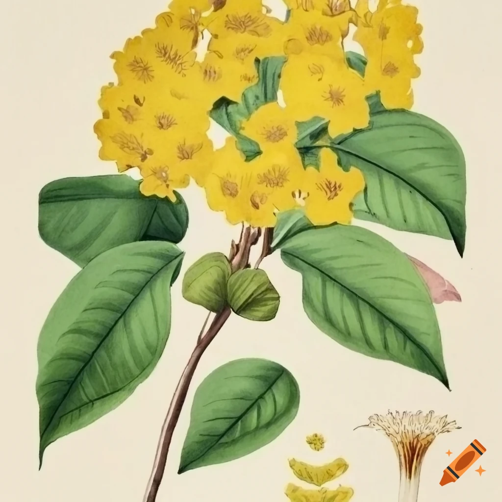 Botanical illustration of a Handroanthus chrysanthus tree
