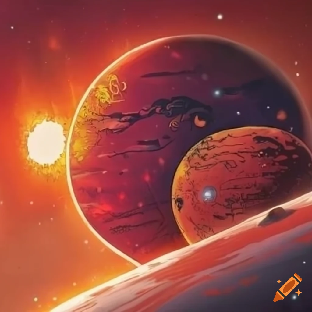 Red sun in outer space in a comic book style