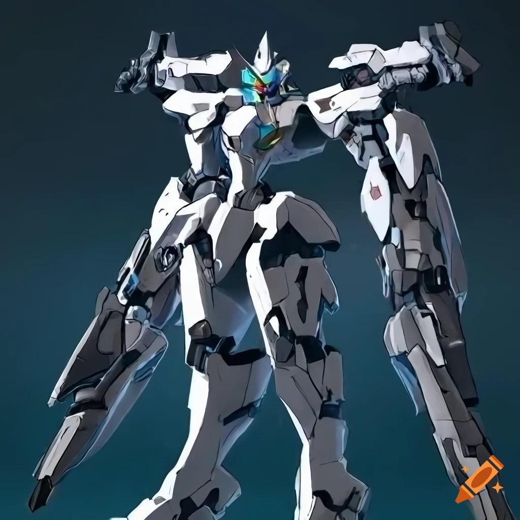 Agile mech in cyan and white color scheme with visible exoskeleton in anime art style