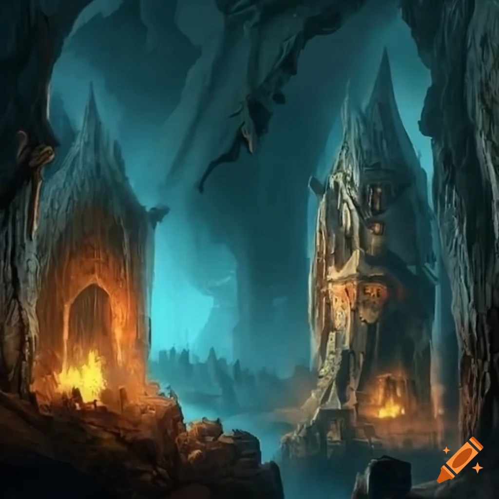 Epic fantasy scene of Dwarven halls in the Mines of Moria