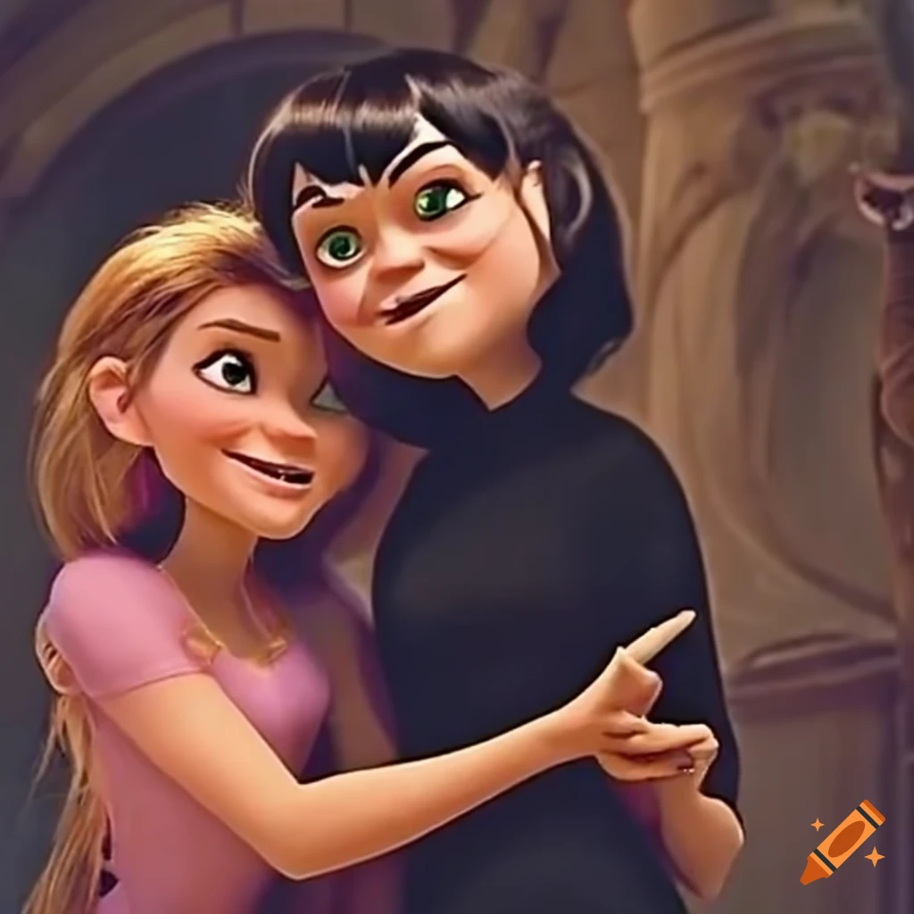 Movie scene where vampire Mavis meets Rapunzel from Tangled
