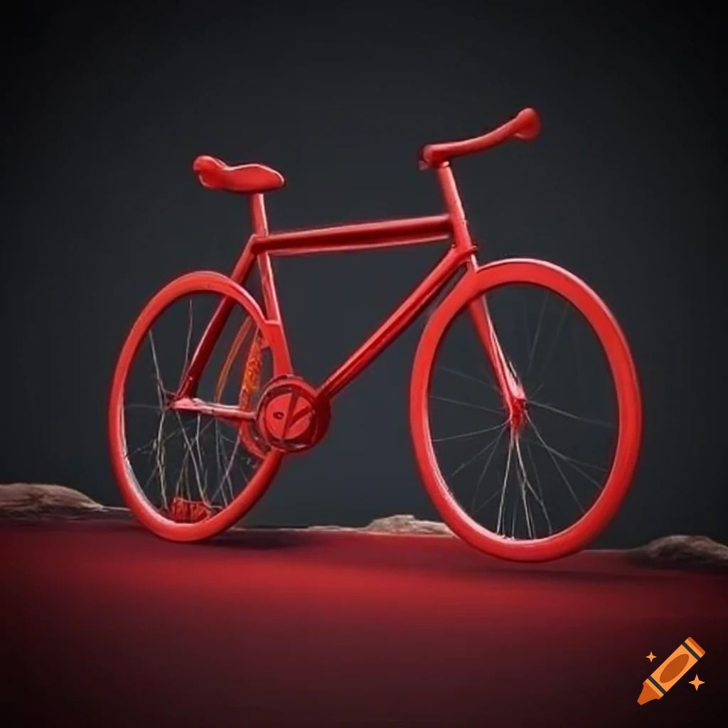 Red bicycle on a unique road