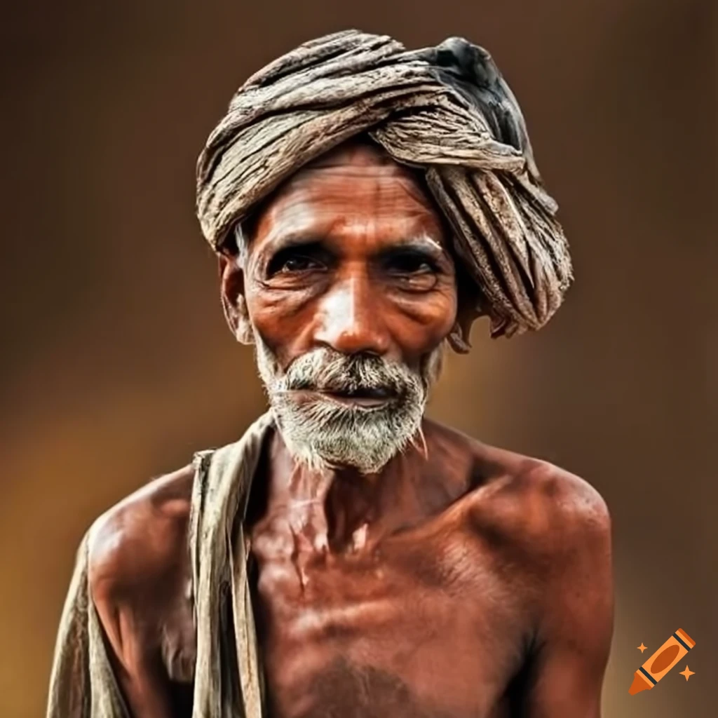 Poor farmer beside a dried borewell