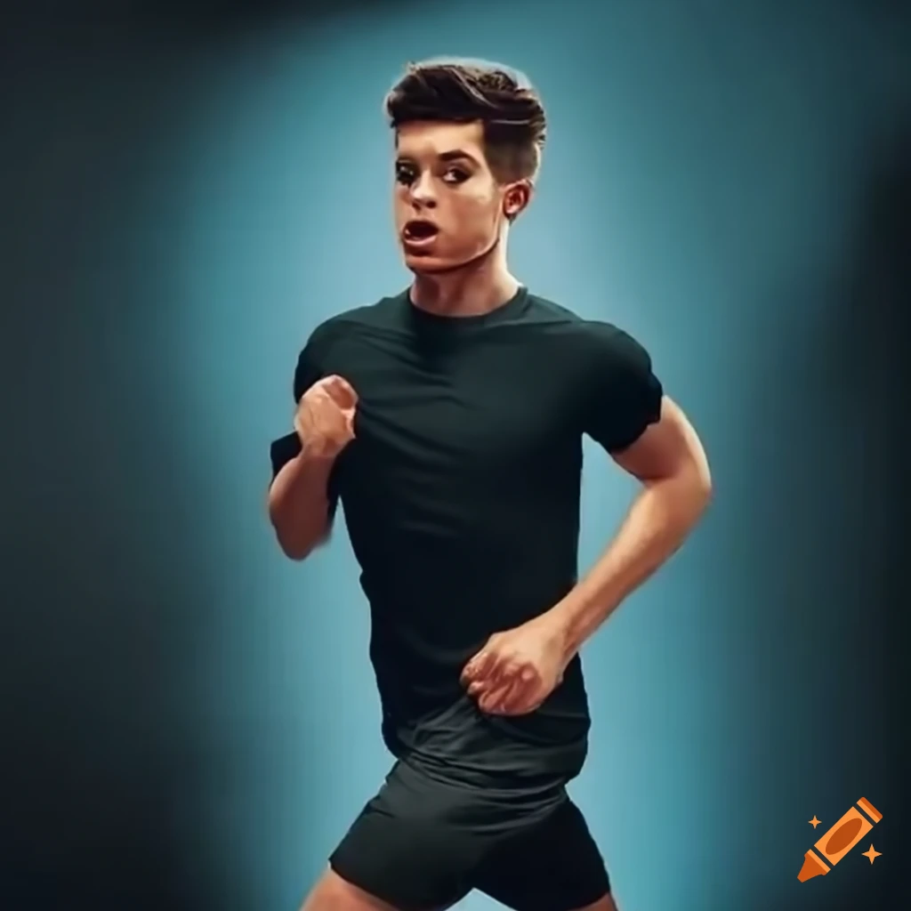 Fit man running on a treadmill wearing a 'BelokUa' T-shirt