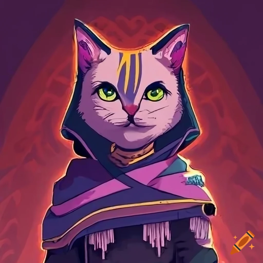 Katze als NPC in dystopischer Avatar-Welt mit Cyberpunk-Elementen