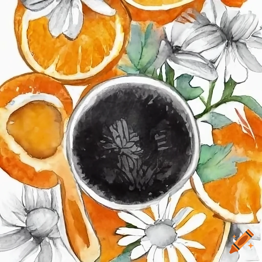 Mug with chamomile, orange peel, honey, and black tea