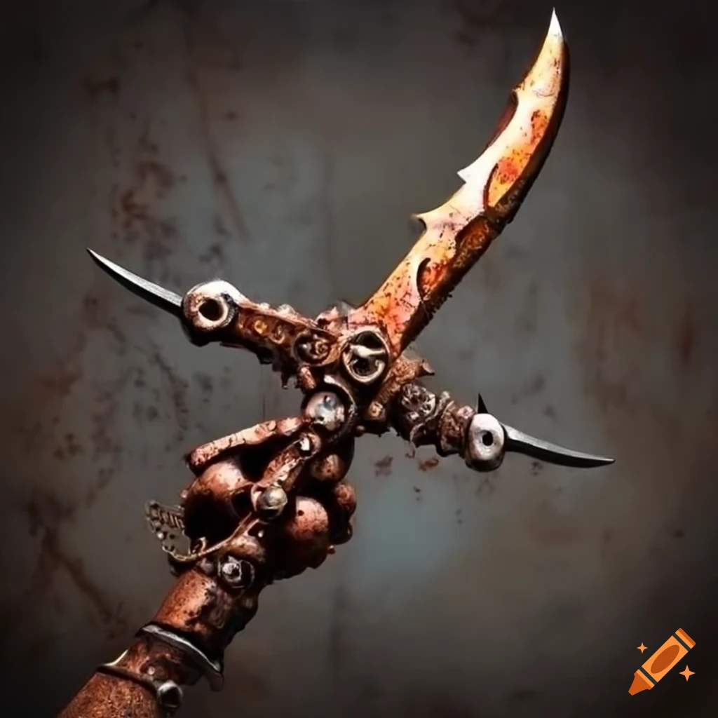 Fantasy two-handed warhammer crafted from rusty scrap metal