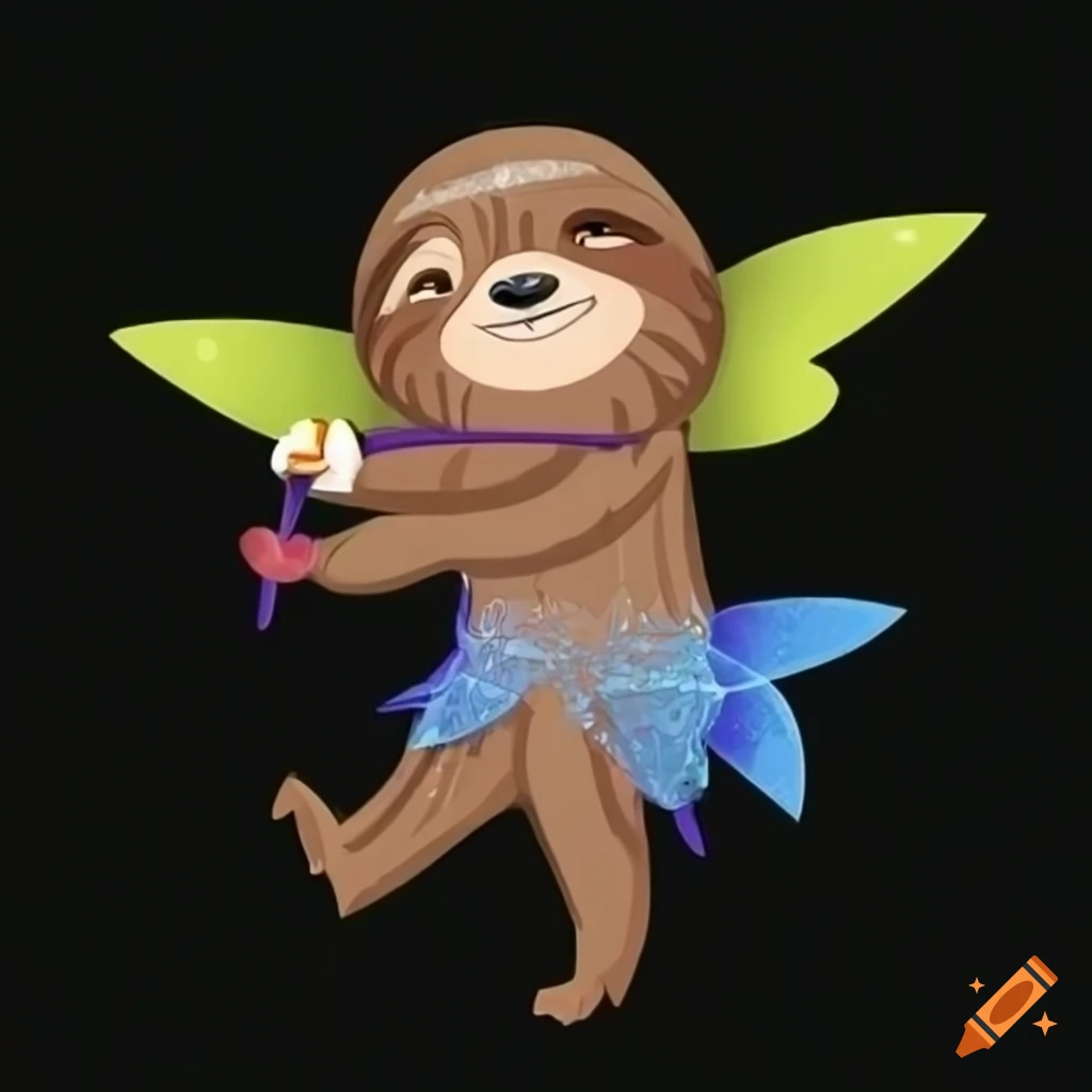 Sloth wearing a tooth fairy outfit with a tooth and gastroparesis awareness banner