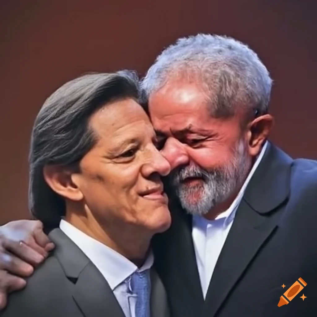Fernando Haddad hugging Luiz Inacio Lula da Silva