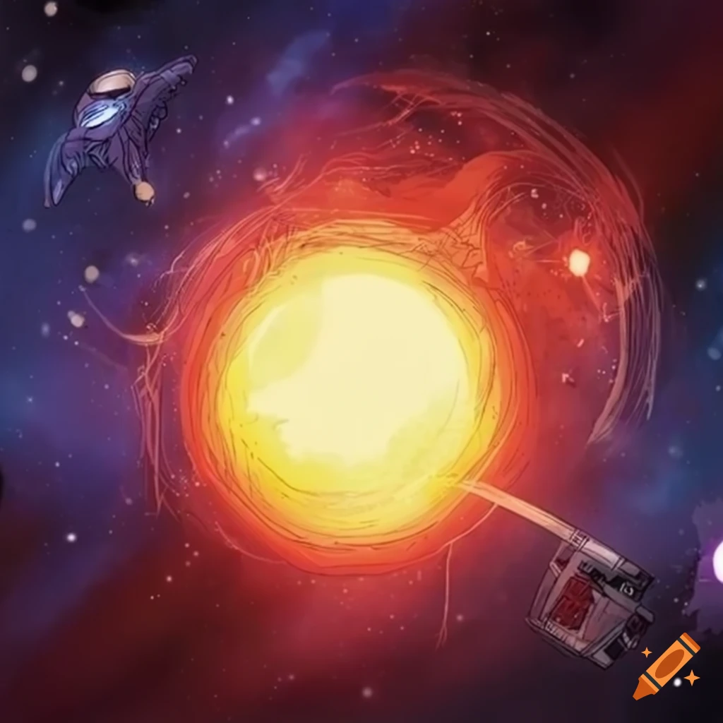 Système stellaire with a red sun in a comic book style