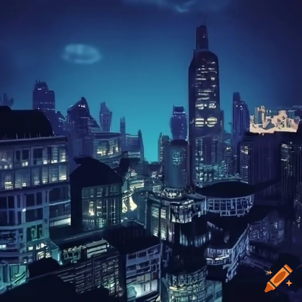 Futuristic city balcony in Ghibli style from a bird's eye view
