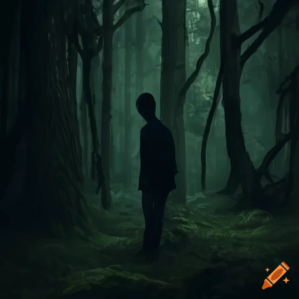 Man enjoying summer solitude in a deep dark forest