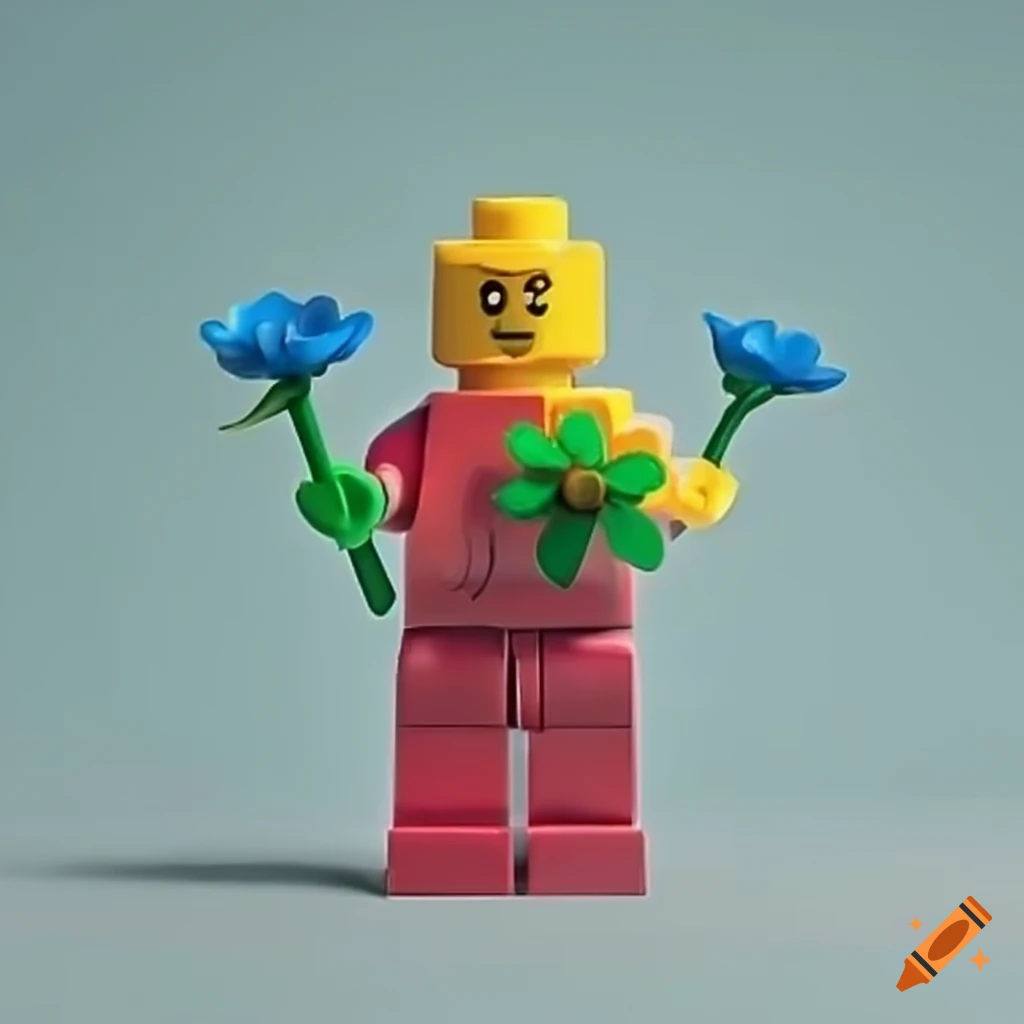 Lego figure holding flowers