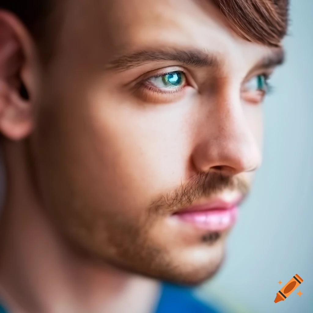Close-up of a very handsome man with medium length hair and brown eyes