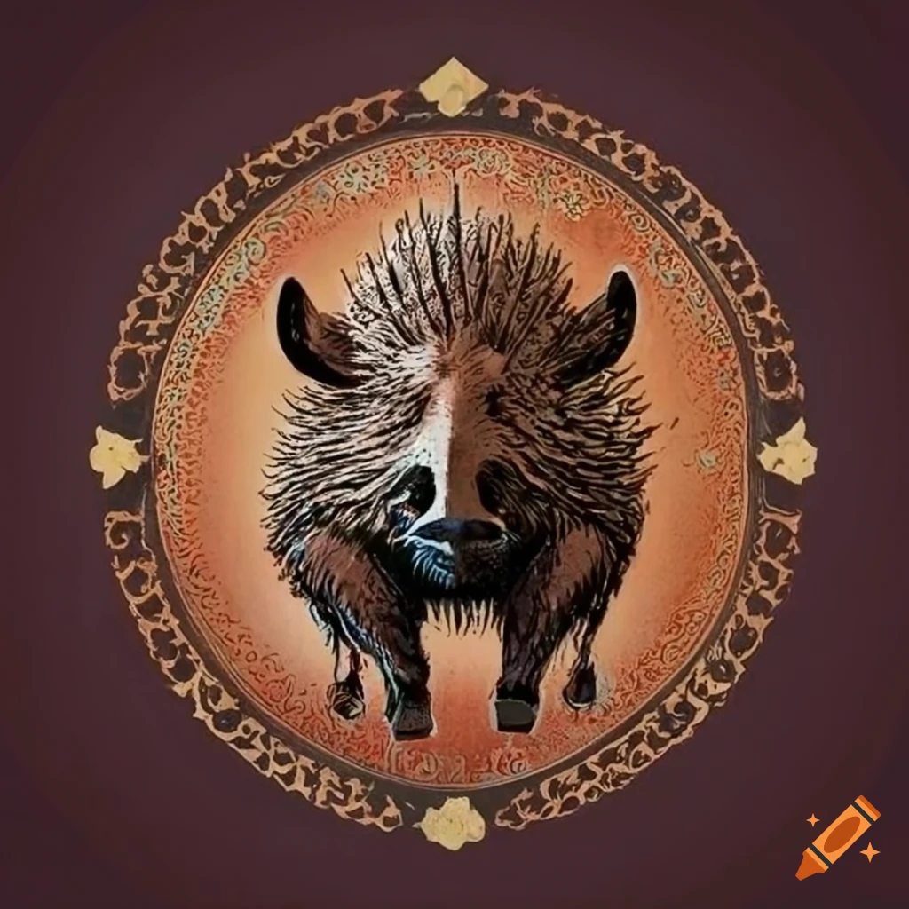 Ancient Persian style with a wild boar emblem