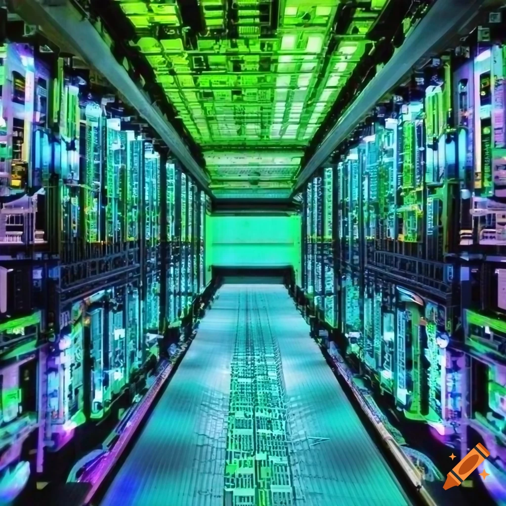 Top view of a well-organized datacenter with racks of servers