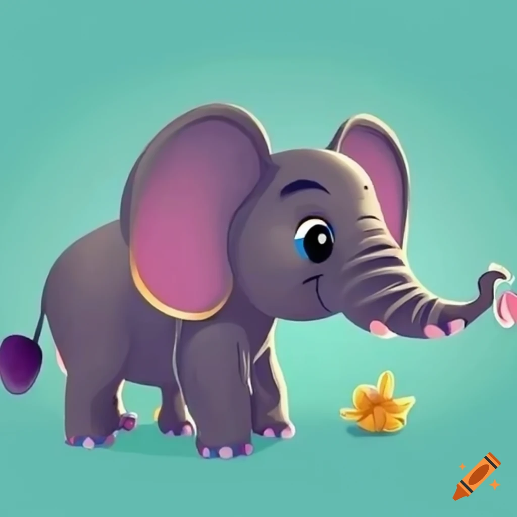 Cute cartoon animated happy elephant