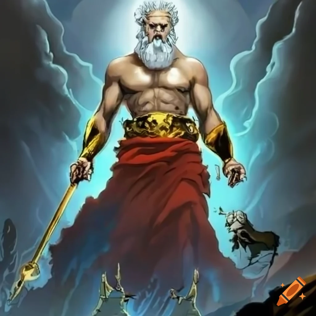 Zeus facing off against Hades in a mythical battle