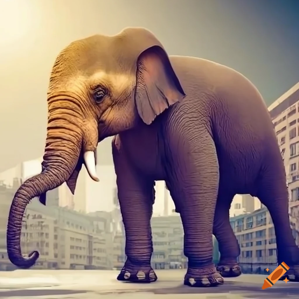 Cute elephant in an urban setting