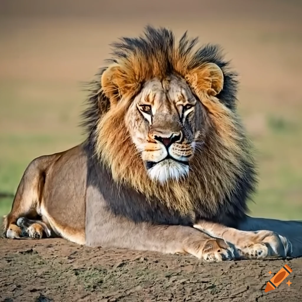 Male lion resting in a sunny savannah
